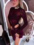 ROSE pattern mesh bodysuit "TO BLOOM HS9735" - BURGUNDY